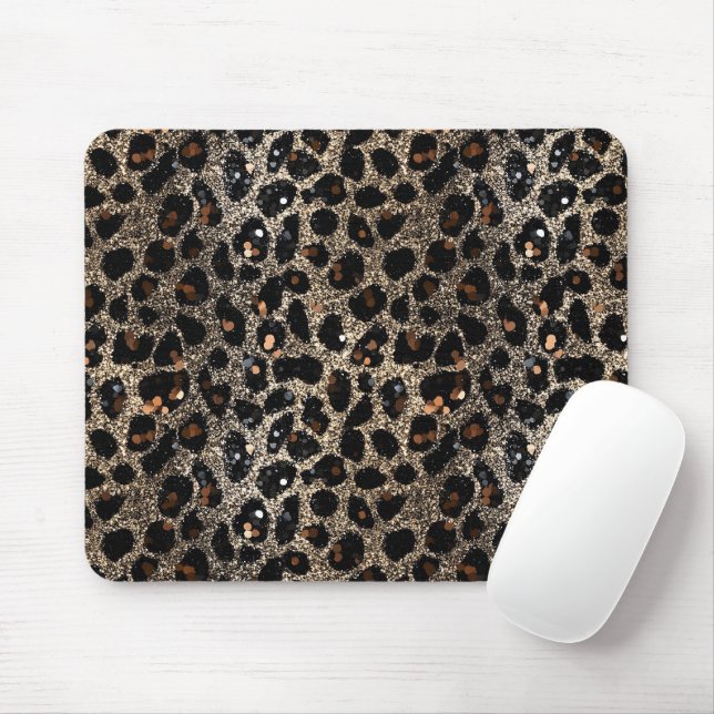 Mousepad Luxury Glitter Brown Black Gold Leopard Pattern (Com mouse)