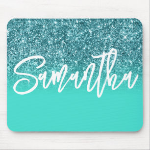 Mousepad Luxury Teal Glitter Turquoise Ombre Personalizado