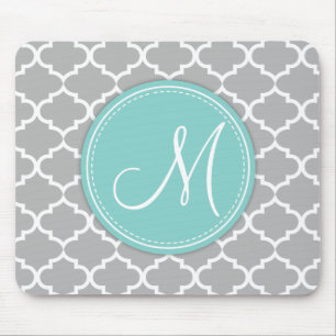 Mousepad Luz elegante - Quatrefoil cinzento com monograma