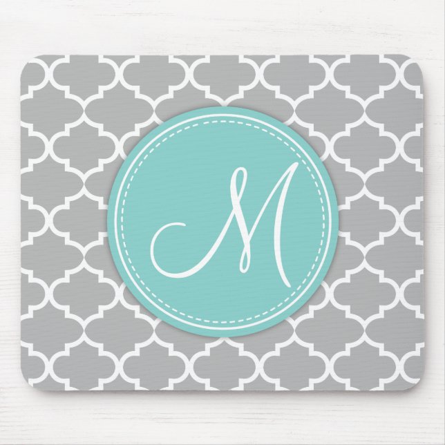 Mousepad Luz elegante - Quatrefoil cinzento com monograma (Frente)