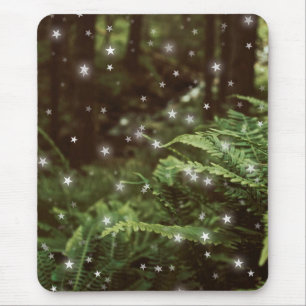Mousepad Luz estelar de samambaias verdes da floresta mágic