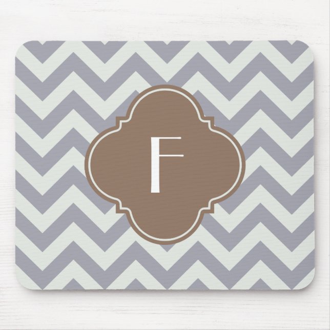 Mousepad Luz - monograma cinzento do costume de Chevron (Frente)