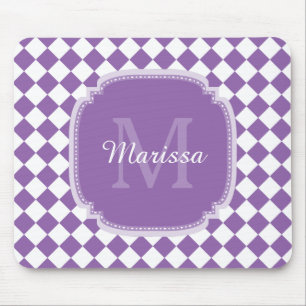 Mousepad Luz na moda - nome Monogrammed verificado roxo