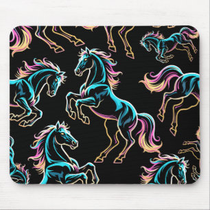Mousepad Luz Neon de Cavalo Glitch Estilo Retro