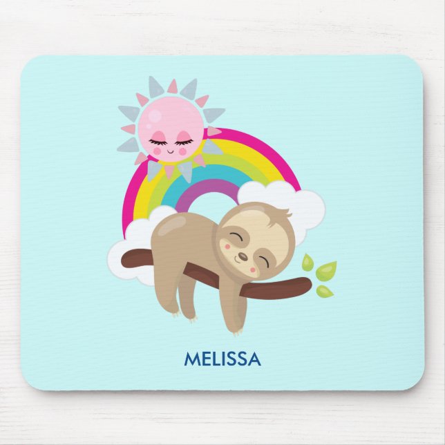 Mousepad Luz Preguiçosa Bonita com Sol e Arco-íris (Frente)