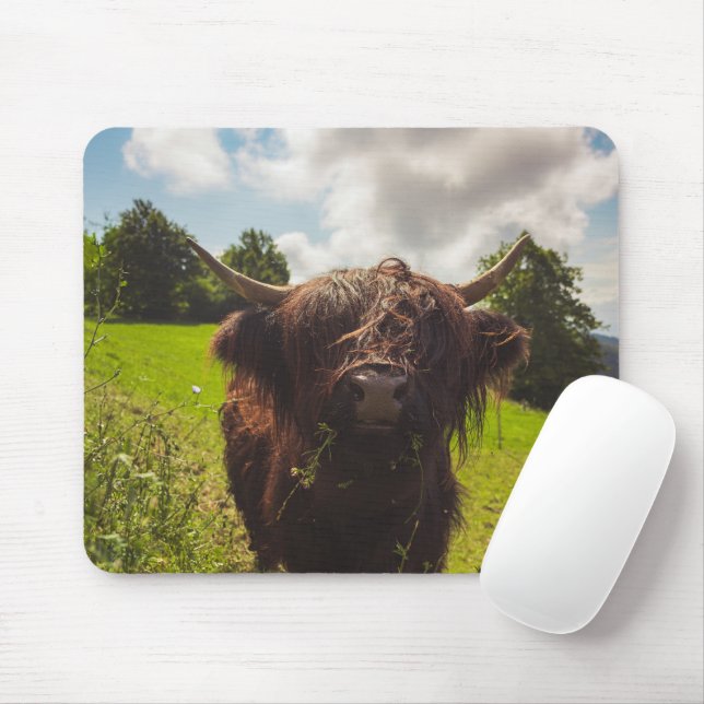 Mousepad Luz verde do campo verde da vaca em lata negra (Com mouse)