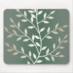 Mousepad Luz - verde e ramos frondosos elegantes de prata