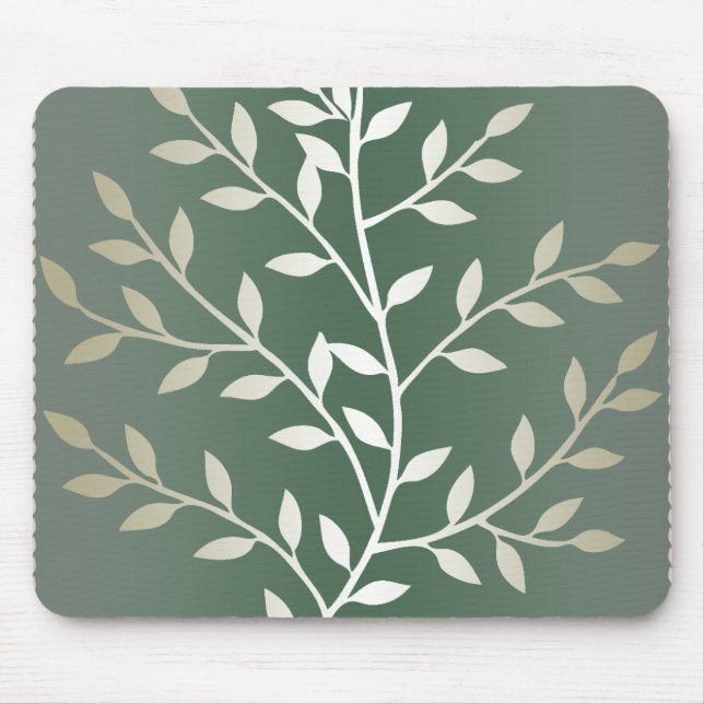 Mousepad Luz - verde e ramos frondosos elegantes de prata (Frente)