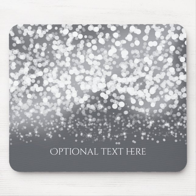 Mousepad Luzes Brilhantes Românticas Prata Glamour Moderno (Frente)