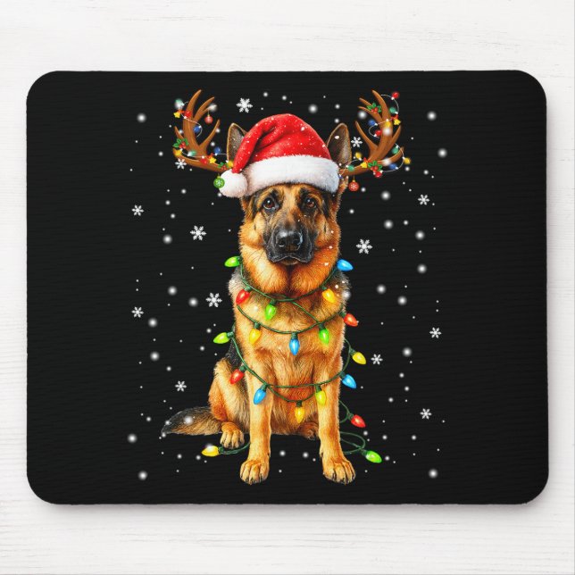 Mousepad Luzes de árvore de Natal de camisola de cão pastor (Frente)