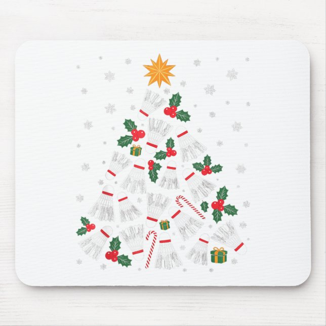 Mousepad Luzes de árvore de Natal engraçadas de Badminton S (Frente)