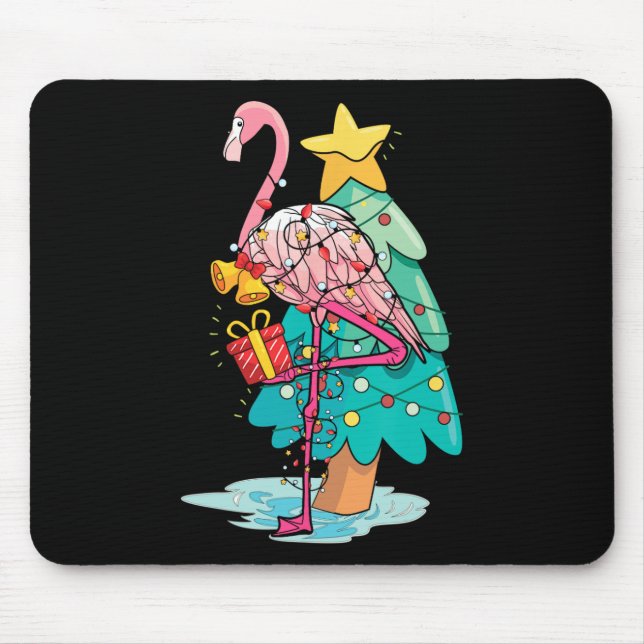 Mousepad Luzes de Árvore de Natal Flamingo Tropical Animal  (Frente)