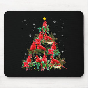 Mousepad Luzes de árvore de Natal vintage pássaros cardeais