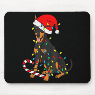 Mousepad Luzes de Natal Cachorro Doberman Papai Noel Pet Cã