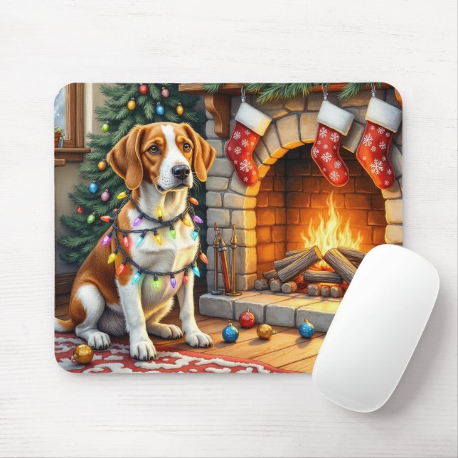 Mousepad Luzes de Natal do Foxhound Inglês Americano  (Com mouse)