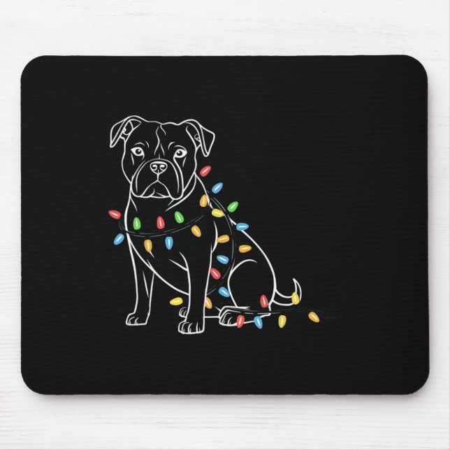 Mousepad Luzes de Natal do Papai Noel Engraçado Pitbull Cac (Frente)