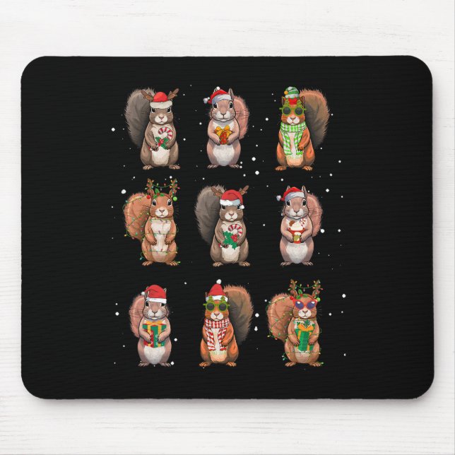 Mousepad Luzes de Natal Esquilos Decoração Esquilo Engraçad (Frente)