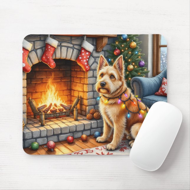 Mousepad Luzes de Natal junto à Lareira com Bouviers des Fl (Com mouse)