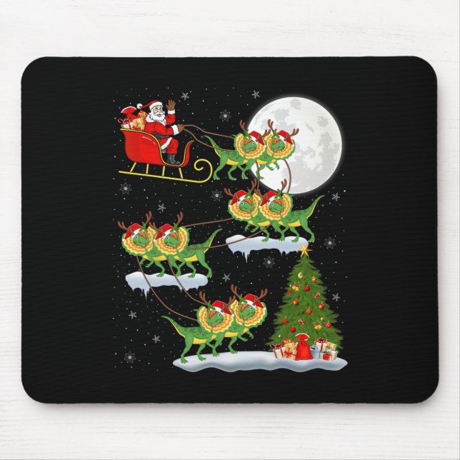 Mousepad Luzes de Natal Papai Noel Montando Dinossauro Dilo (Frente)