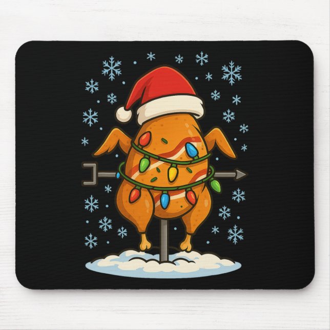 Mousepad Luzes Divertidas de Natal Envolvem Frango de Rotis (Frente)