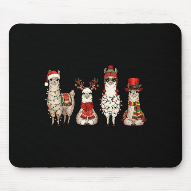 Mousepad Luzes do Quarteto de Llamas de Natal Chifre do Pap (Frente)