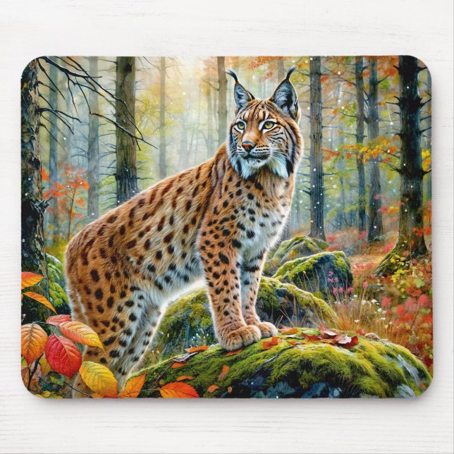 Mousepad  Lynx in Autumn Forest Watercolor (Frente)