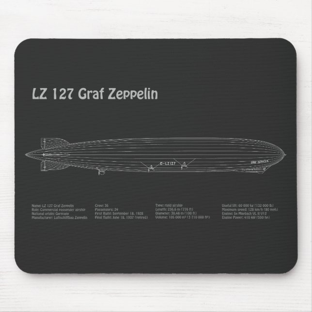 Mousepad LZ 127 Graf Zeppelin - Planos de Impressão Aeronáu (Frente)