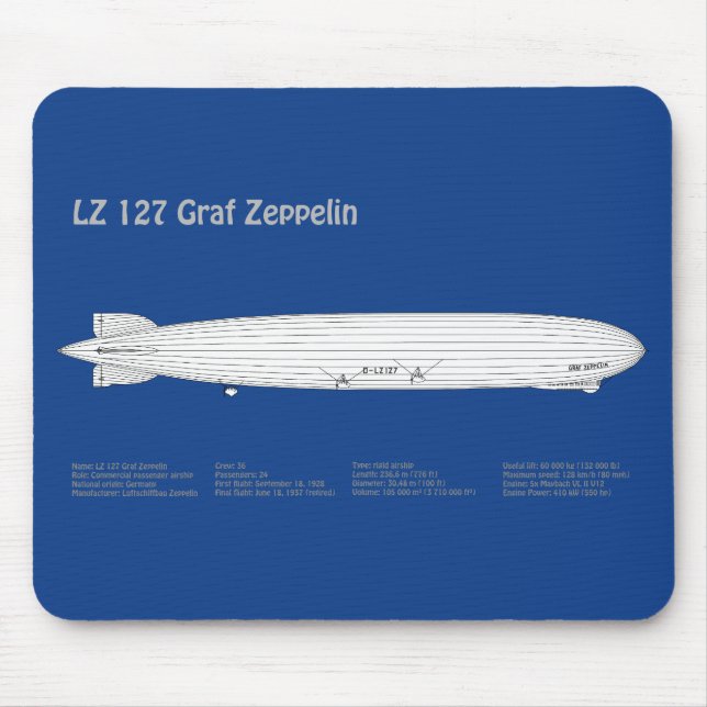 Mousepad LZ 127 Graf Zeppelin - Planos de Impressão de Aero (Frente)