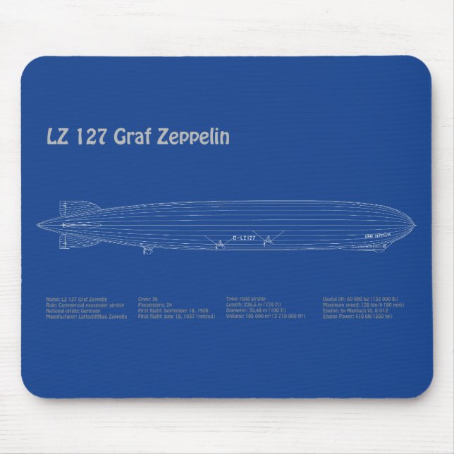 Mousepad LZ 127 Graf Zeppelin - Planos de projeto de aeróst (Frente)