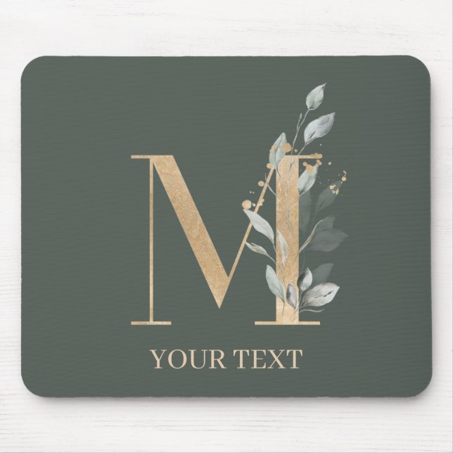Mousepad M Monograma Placa Personalizada Floral para Mouse (Frente)