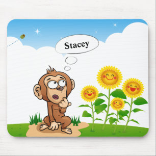 Mousepad Macaco Com Girassóis Amarelos