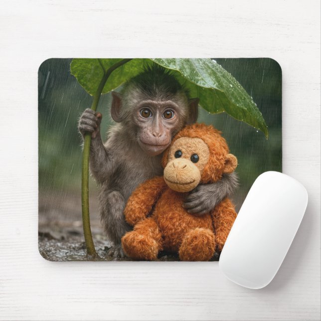 Mousepad Macaco com um Orangotango de Pelúcia (Com mouse)