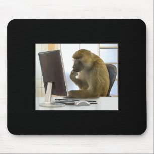 Mousepad Macaco curioso engraçado pensando meme escritório 