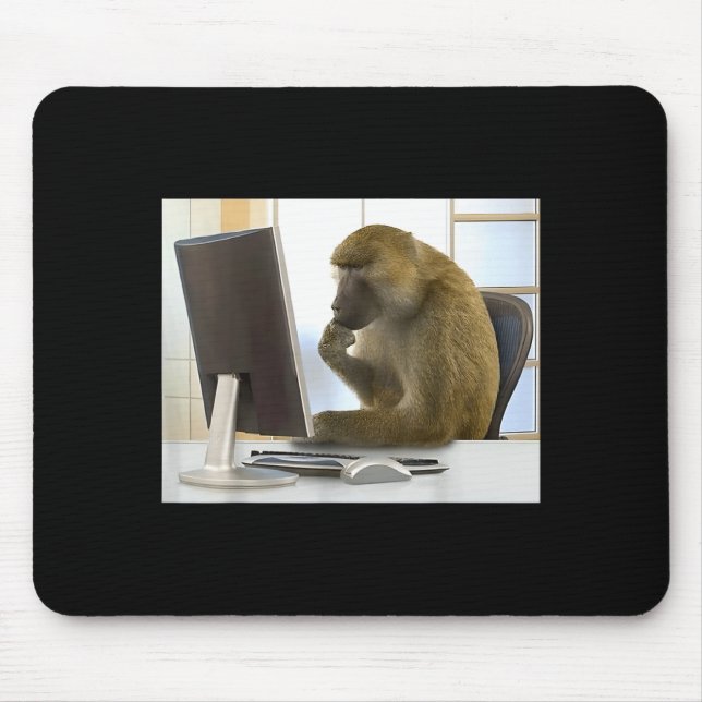 Mousepad Macaco curioso engraçado pensando meme escritório  (Frente)