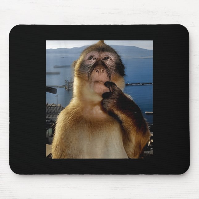 Mousepad Macaco Engraçado Pensando Meme Macaco Curioso Rota (Frente)