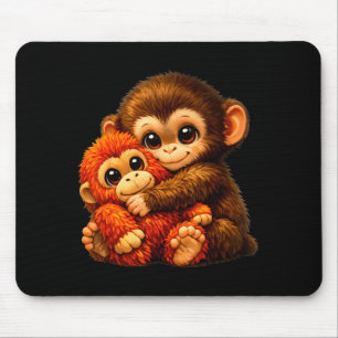 Mousepad Macaco golpeado com urso de pelúcia acariciando me
