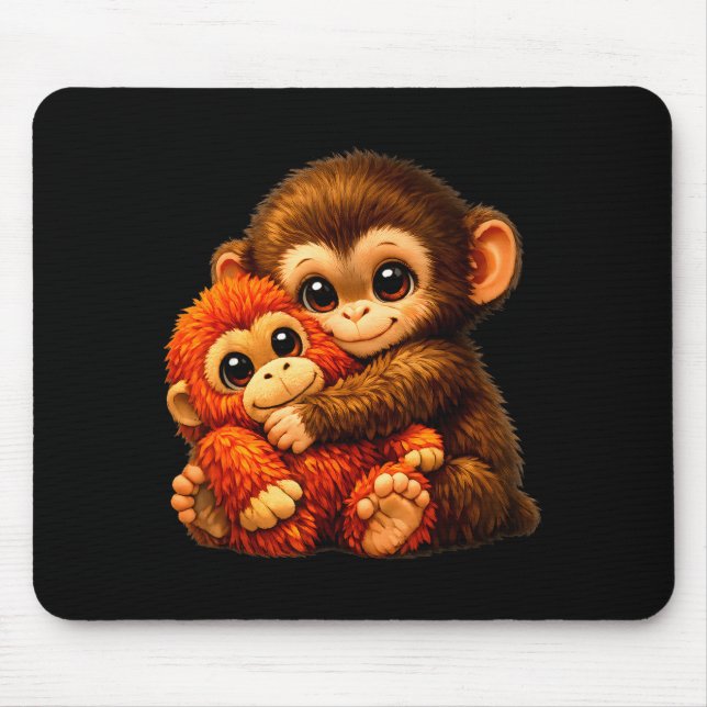 Mousepad Macaco golpeado com urso de pelúcia acariciando me (Frente)