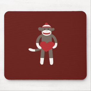 Mousepad Macaco-meia bonito com chapéu segurando coração