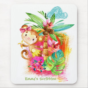 Mousepad Macaco Menina Fofo Subindo na Árvore
