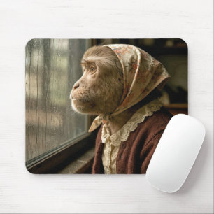 Mousepad Macaco olhando para fora sob a chuva
