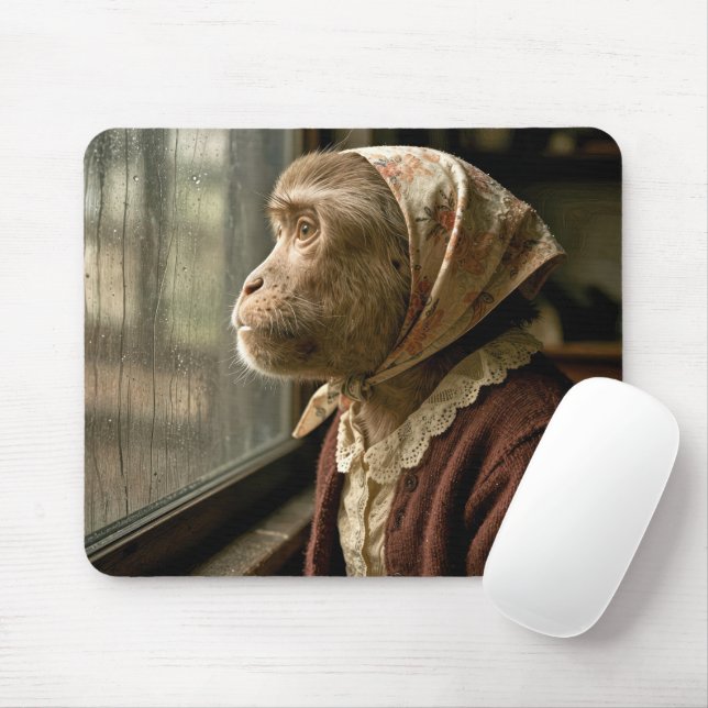 Mousepad Macaco olhando para fora sob a chuva (Com mouse)