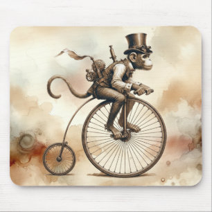 Mousepad Macaco Steampunk Andando em uma bicicleta de peido