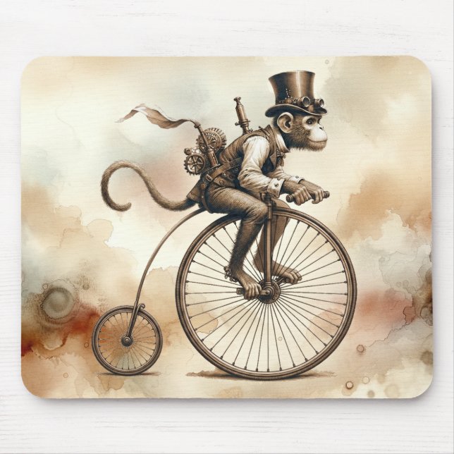 Mousepad Macaco Steampunk Andando em uma bicicleta de peido (Frente)