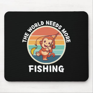Mousepad Macaco Vintage Cute O Mundo Precisa De Mais Pesca