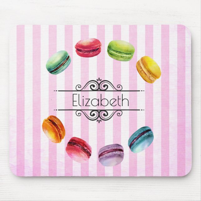 Mousepad Macarões Num Círculo | Pastelaria francesa em aqua (Frente)