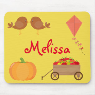 Mousepad Maçãs de Queda, Abóboras e Aves Marrons