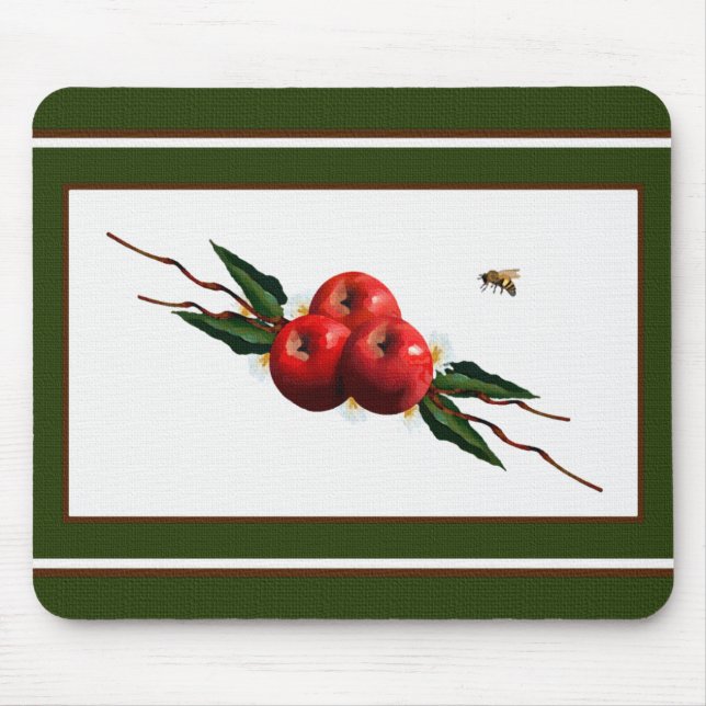 Mousepad Maçãs Vermelhas de Aquarela (Frente)