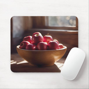 Mousepad Maçãs Vermelhas Na Tapela De Madeira