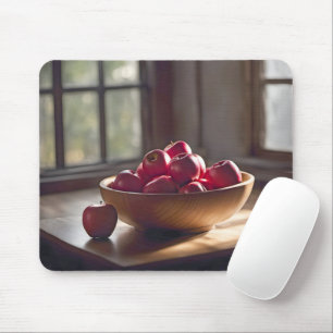 Mousepad Maçãs Vermelhas Na Tapela De Madeira