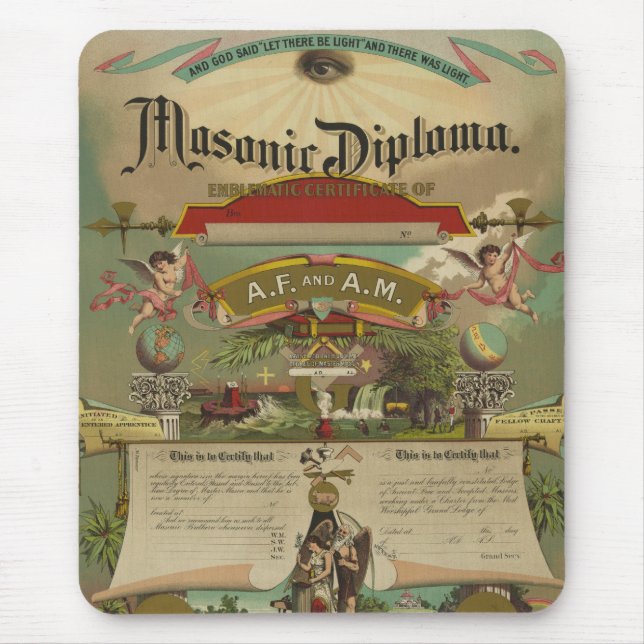 Mousepad Maçonaria maçónica 1891 do Freemason do diploma (Frente)
